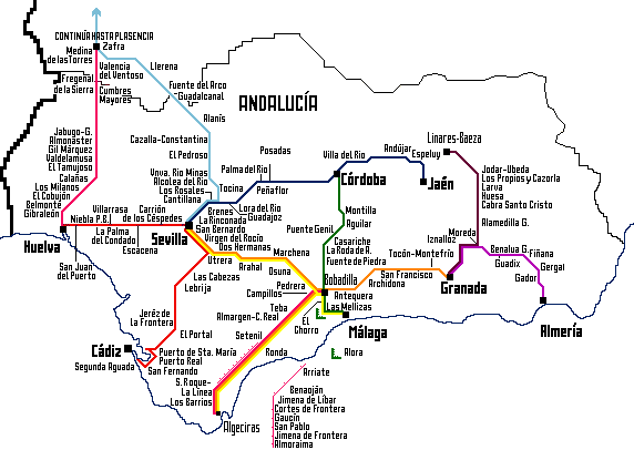 Map of railways in Andalucia