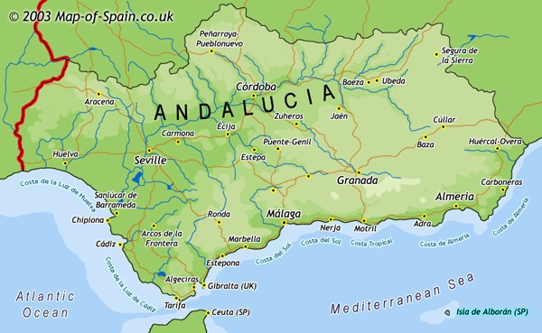 Map of Andalucia, Spain, Map of Andalusia, Spain