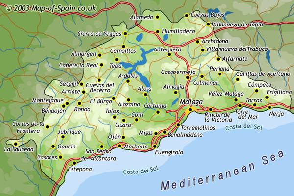 Testificar Supermercado gesto Map of Malaga region